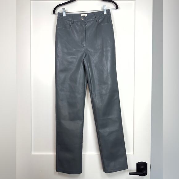 Aritzia Wilfred The Melina Faux Leather Pants Women Size 4 Straight Leg Grey - Picture 3 of 13